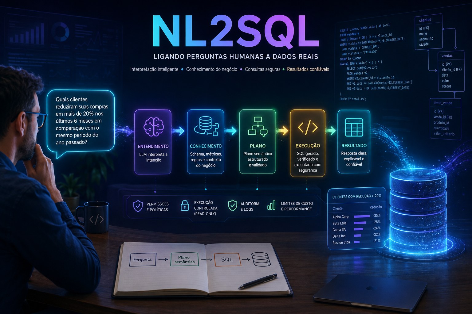 NL2SQL em 2026: da tradução de perguntas para SQL aos agentes de dados